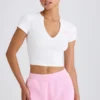 Stretch Cotton Jersey Graphic Print Cropped T-Shirt in White