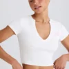 Stretch Cotton Jersey Graphic Print Cropped T-Shirt in White