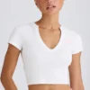 Stretch Cotton Jersey Graphic Print Cropped T-Shirt in White
