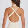 Stretch Cotton Jersey Layered Crossback Bodysuit in Cream