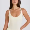 Stretch Cotton Jersey Layered Crossback Bodysuit in Cream