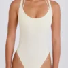 Stretch Cotton Jersey Layered Crossback Bodysuit in Cream