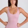 Stretch Cotton Jersey Layered Crossback Bodysuit in Mauve