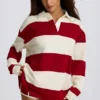 Striped Oversized Long-Sleeve T-Shirt in Dark Red