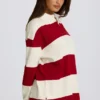 Striped Oversized Long-Sleeve T-Shirt in Dark Red