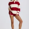 Striped Oversized Long-Sleeve T-Shirt in Dark Red