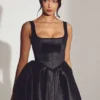 Sueno Woven Taffeta Corset Mini Dress in Jet Black