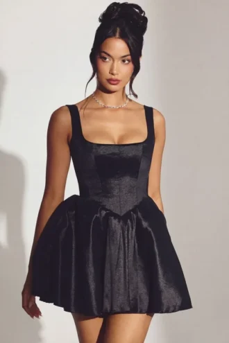 Sueno Woven Taffeta Corset Mini Dress in Jet Black