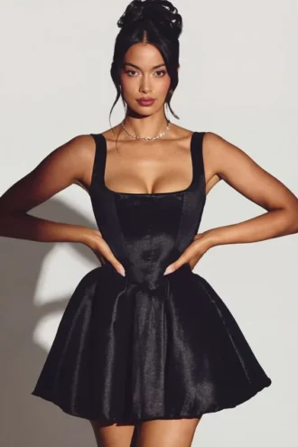 Sueno Woven Taffeta Corset Mini Dress in Jet Black