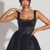 Sueno Woven Taffeta Corset Mini Dress in Jet Black