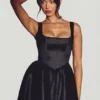 Sueno Woven Taffeta Corset Mini Dress in Jet Black