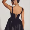 Sueno Woven Taffeta Corset Mini Dress in Jet Black