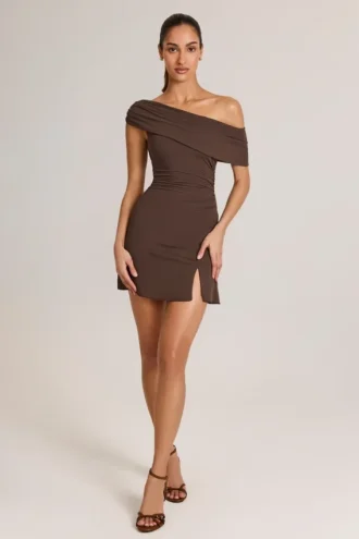 Suhana Modal Asymmetric A-Line Mini Dress in Chocolate Brown