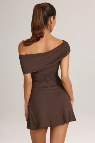 Suhana Modal Asymmetric A-Line Mini Dress in Chocolate Brown