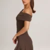 Suhana Modal Asymmetric A-Line Mini Dress in Chocolate Brown