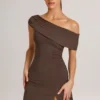 Suhana Modal Asymmetric A-Line Mini Dress in Chocolate Brown