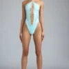 summer Lace-Up Halterneck Bodysuit in Ice Blue