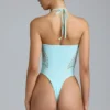 summer Lace-Up Halterneck Bodysuit in Ice Blue