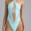summer Lace-Up Halterneck Bodysuit in Ice Blue