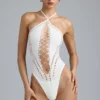 summer Lace-Up Halterneck Bodysuit in Ivory