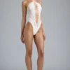summer Lace-Up Halterneck Bodysuit in Ivory