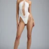 summer Lace-Up Halterneck Bodysuit in Ivory