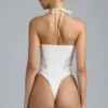 summer Lace-Up Halterneck Bodysuit in Ivory