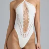 summer Lace-Up Halterneck Bodysuit in Ivory