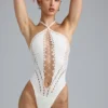 summer Lace-Up Halterneck Bodysuit in Ivory