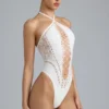 summer Lace-Up Halterneck Bodysuit in Ivory
