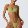 Sunray Embellished Wide Strap Cheeky Bikini Bottoms in Pear Green