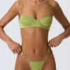 Sunray Embellished Wide Strap Cheeky Bikini Bottoms in Pear Green