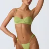 Sunray Embellished Wide Strap Cheeky Bikini Bottoms in Pear Green