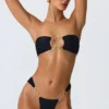 Sunny Isles Embellished Cut-Out Bandeau Bikini Top in Black