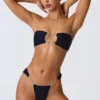 Sunny Isles Embellished Cut-Out Bandeau Bikini Top in Black