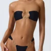 Sunny Isles Embellished Cut-Out Bandeau Bikini Top in Black