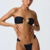 Sunny Isles Embellished Cut-Out Bandeau Bikini Top in Black