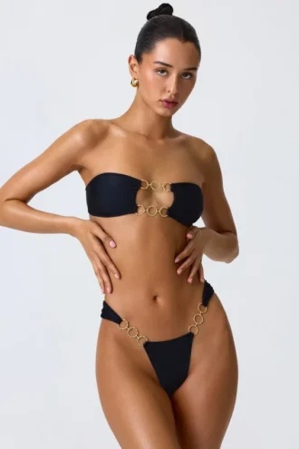 Sunny Isles Embellished Cut-Out Bandeau Bikini Top in Black