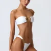 Sunray Embellished Wide Strap Cheeky Bikini Bottoms in White