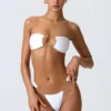 Sunray Embellished Wide Strap Cheeky Bikini Bottoms in White