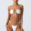 Sunray Embellished Wide Strap Cheeky Bikini Bottoms in White