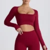 Super Sculpt Seamless Long-Sleeve Crop Top in Burgundy
