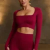 Super Sculpt Seamless Long-Sleeve Crop Top in Burgundy