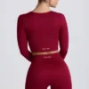 Super Sculpt Seamless Long-Sleeve Crop Top in Burgundy