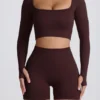 Super Sculpt Seamless Long-Sleeve Crop Top in Chocolate