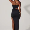 Suvi Asymmetric Neckline Ruched Cut Out Maxi Dress in Black
