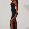 Suvi Asymmetric Neckline Ruched Cut Out Maxi Dress in Black
