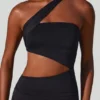 Suvi Asymmetric Neckline Ruched Cut Out Maxi Dress in Black
