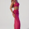 Suvi Asymmetric Neckline Ruched Cut Out Maxi Dress in Fuchsia