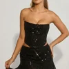 Sybil Embellished Draped Mid-Rise Mini Skirt in Black